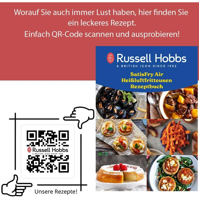 Аерофритюрниця Russell Hobbs XXL 8 л компактний корпус 7 функцій приготування10 програм AirFryer (можна мити в посудомийній машині, макс. 220C, фритюрниця без олії, гриль, запікання, смаження, зневоднення) SatisFry 27170-56