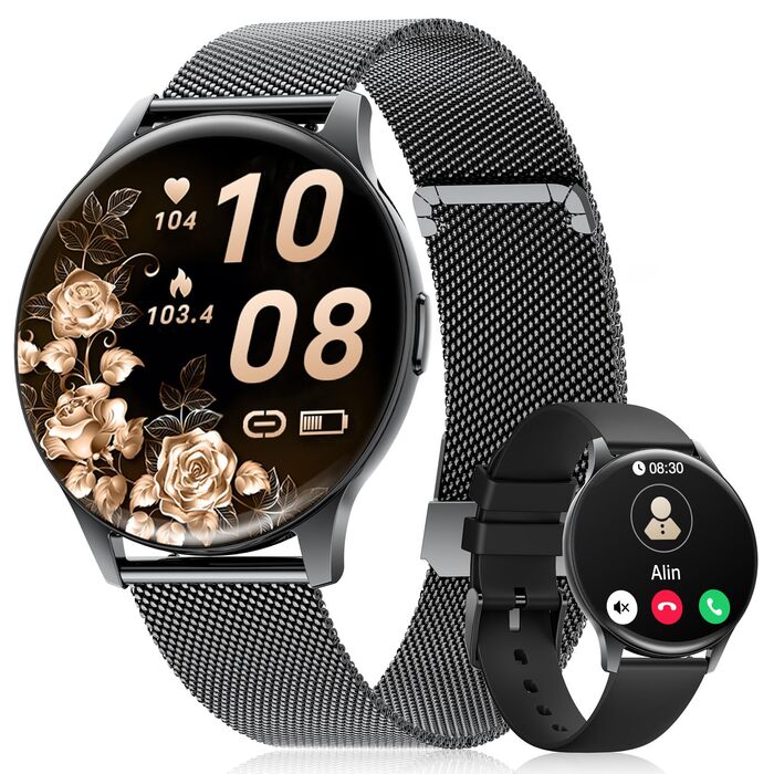 Жіночий смарт-годинник LIGE (2 ремінці), 1,43-дюймовий HD AMOLED-дисплей, смарт-годинник з функцією телефону, фітнес-годинник, спортивний годинник з понад 120 спортивними режимами, відстеження сну, відстеження менструального циклу, годинник для iOS/Androi