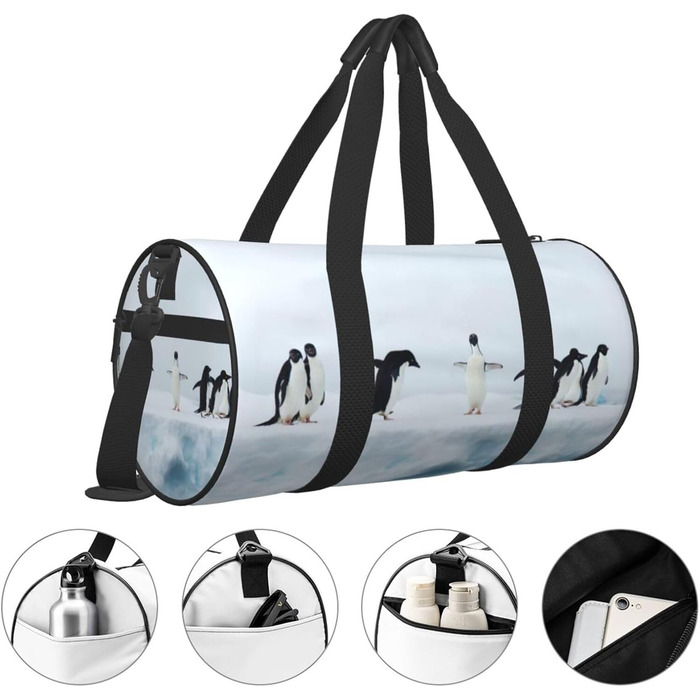 Дорожня сумка Париж, з принтом, кругла, великої місткості, для піших прогулянок, відпустки, ділових поїздок та іншого, пінгвіни на айсберзі, універсальний розмір