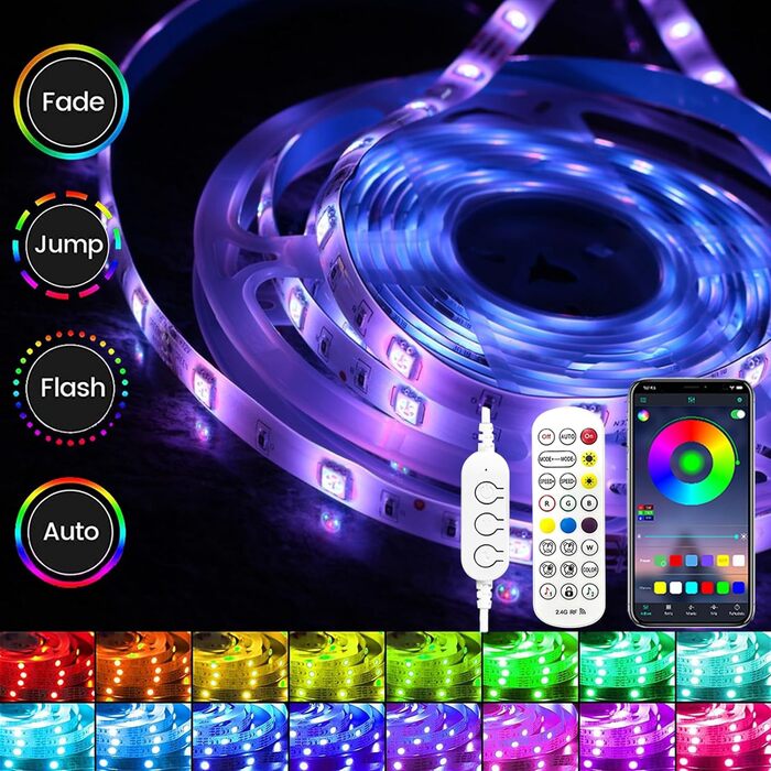 Стрічка для телевізора, 10 м, LED підсвічування, RGB 5050 LED, USB, з додатком і пультом дистанційного керування для телевізора з 190-200 см (75-85 дюймів), Домашній кінотеатр, Кухня, Спальня, Вітальня, Вечірка