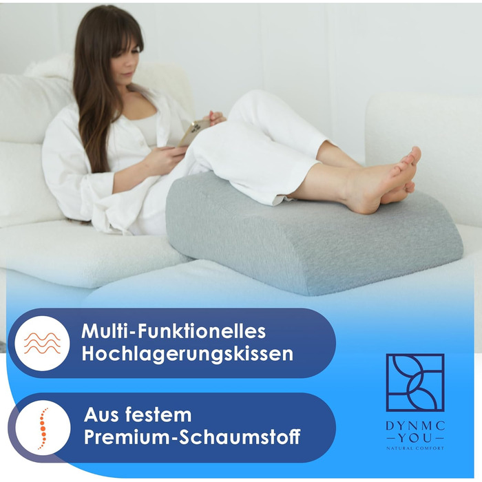 Подушка для підняття ніг Подушка для підняття ніг Ергономічна подушка для підняття ніг для дорослих, сертифікована Oeko-Tex, для розслаблення ніг і колін у ліжку та на дивані XL (25 см)