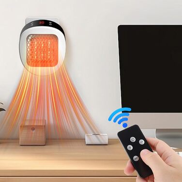 Настінний обігрівач для домашнього використання з пультом дистанційного керування, міні-керамічний вентилятор-обігрівач, 600 Вт, 15-32 , таймер 1-12 годин, система термостата, тихий нагрів з низьким рівнем шуму (білий)