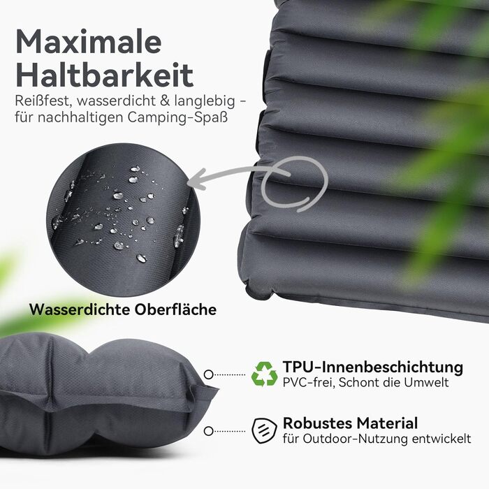 Подвійний килимок для сну HIKENTURE, надлегкий кемпінговий килимок для 2 осіб, надувний матрац, невеликий розмір упаковки з ножним насосом/мішком для насоса, для подорожей, активного відпочинку, походів, пляжу, темно-синій/сірий, 140x200 см, з мішком для 