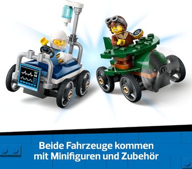 Набір LEGO City Літак проти гоночного автомобіля на лікарняному ліжку - Іграшка для хлопчиків і дівчаток від 5 років - Конструктор