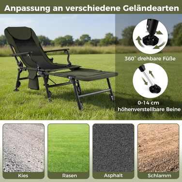 Рибальське крісло COSTWAY зі знімною підставкою для ніг, кемпінгове крісло з регульованою спинкою та м&39якою високою спинкою, регульоване по висоті коропове крісло, складне рибальське крісло для кемпінгу, риболовля в наметі