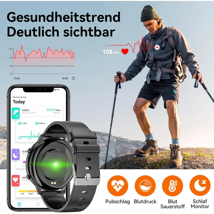 Розумний годинник Hwagol для жінок та чоловіків, 1,39-дюймовий сенсорний смарт-годинник із Bluetooth-дзвінками, годинник із понад 140 спортивними режимами, монітор SpO2, монітор серцевого ритму, монітор сну, крокомір, наручний годинник для iOS та Android,