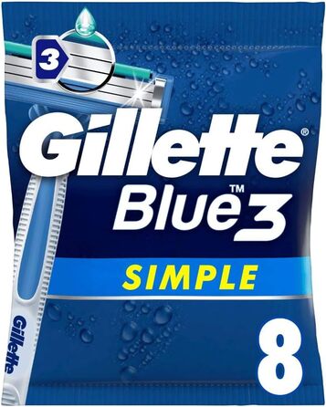 Проста одноразова бритва Gillette Blue3 для чоловіків, 8 бритв із 3 лезами, волога бритва з фіксованим лезом, зволожуюча смужка