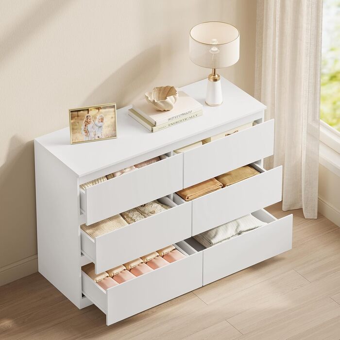 Комод WOLTU з 6 шухлядами, сучасний комод для вітальні, спальні або коридору, виготовлений з інженерної деревини, 100x69x36 см, білий, KMD007ws