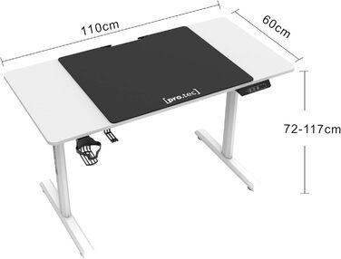 Письмовий стіл з регульованою висотою Pomona 110 x 60 см Електричний комп&39ютерний стіл на колесах Стоячий робочий стіл висотою від 72 до 117 см Функція пам&39яті Білий Білий 110 x 60 см