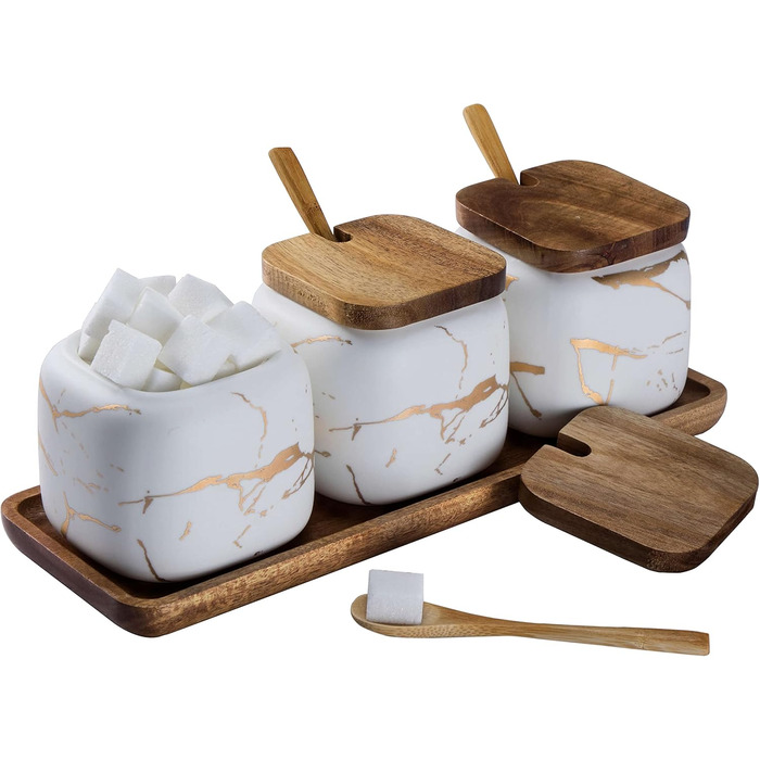 Набір баночок для спецій TELANK, цукорниця з кришкою та ложкою, керамічна банка з кришкою для дому та кухні біла