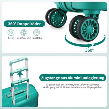 Легка дорожня валіза KONO для ручної поклажі 55 см з твердого поліпропілену з 4 колесами та замком TSA, 55x40x20 см (зелена)