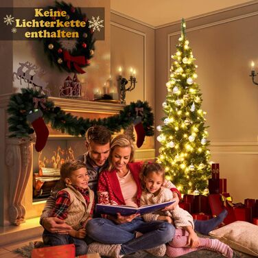 Різдвяна ялинка-олівець з теплими білими світлодіодними вогнями 225 см COSTWAY