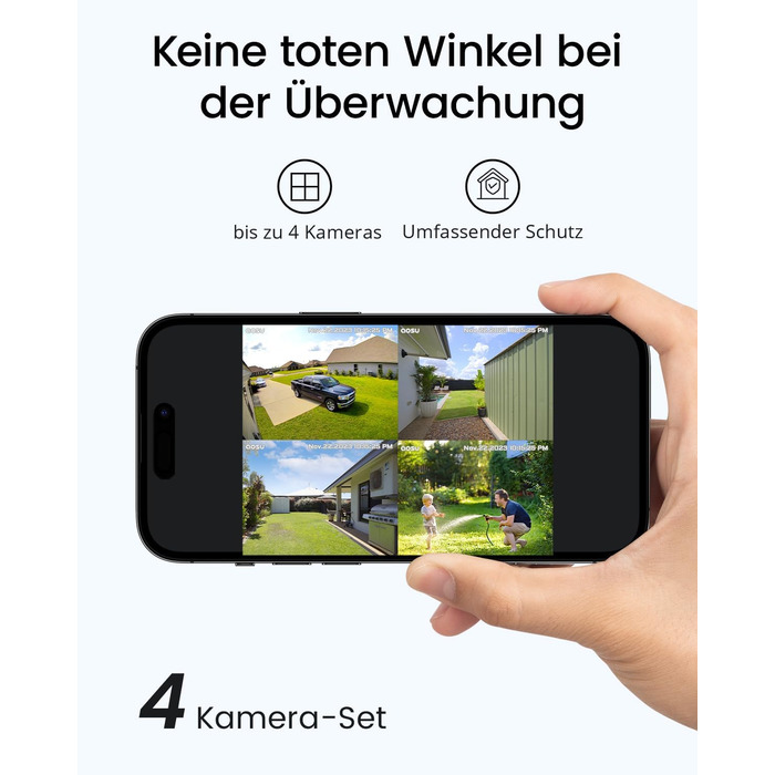 Камера спостереження AOSU 3K Outdoor, набір сонячних батарей, 5MP 4-камери Outdoor WLAN Surveillance Outdoor Sharper than 2K, Without Subscription, 32G Local Homebase, Color Night Vision, Outdoor Camera, Automatic Tracking