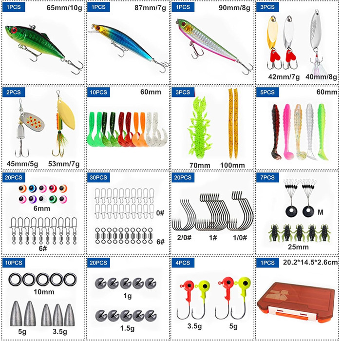 Набір рибальських приманок Yiomxhi з 137 предметів, включаючи коробку для снастей, рибальські аксесуари, включаючи м&39які пластикові приманки, воблери, плаваючі приманки, блешні, гачки, вантажі, рибальські приманки для щуки, форелі, судака, окуня чудовий