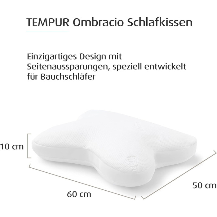 Подушка для сну TEMPUR Ombracio, ергономічна подушка у формі метелика для тих, хто спить на животі, середньої жорсткості, 60 x 50 x 10 см, біла (модель-наступник подушки)
