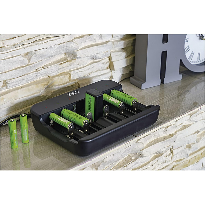 Універсальний зарядний пристрій EMOS для NiMH та NiCd акумуляторів, швидкий зарядний пристрій 500 мА, для 1-6 акумуляторних батарей AAA, AA, C, D, 9V, включаючи кабель USB-C, світлодіодний індикатор, захист батареї, функції безпеки