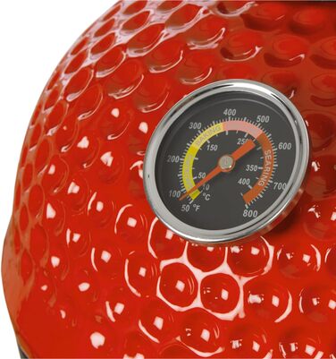 Вугільний гриль Haiiro Ø 32 см з термометром, дерев'яна ручка червоний керамічний гриль Kamado, міні-гриль на вугіллі, міні-гриль