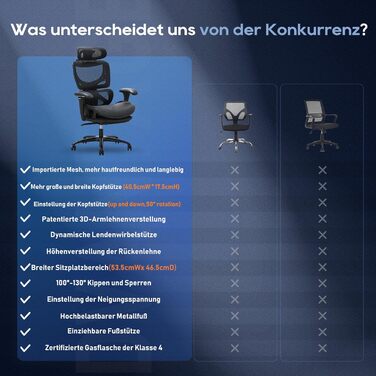 Ергономічне офісне крісло COLAMY з підставкою для ніг крісло керівника з високою спинкою, регульованим підголівником та 3D-підлокітниками дихаюча сітка, динамічна поперекова підтримка, регулювання висоти чорний колір