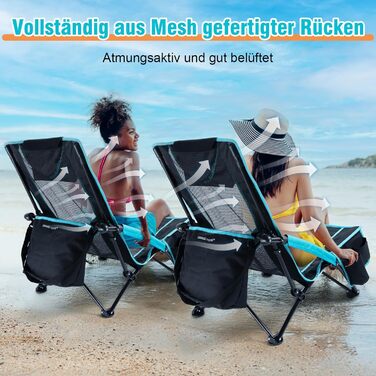 Пляжний стілець CHANGEMOORE з сумкою-холодильником 2-в-1, складний, 136 кг, вкл. тримач для напоїв, знімну подушку та сумку для перенесення для пляжу, саду, пікніка, подорожей (синій) комплект з 2 предметів