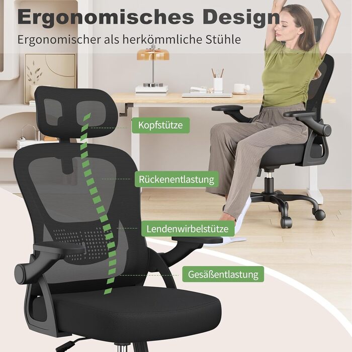 Ергономічне офісне крісло rattantree, стілець для роботи з відкидними підлокітниками, підголівником та спинкою