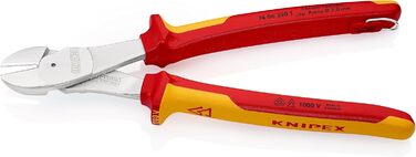 Діагональні кусачки Knipex Kraft хромовані, ізольовані з багатокомпонентними ручками, випробувані VDE з вушком для кріплення запобіжника 250 мм 74 06 250 T 250 мм Різнокольорові