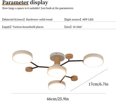 Стельовий світильник Schindora на 4 головки, 36 Вт теплий білий 3000K, стельова люстра з дерев'яним декором Ø66 см для вітальні Кухня Їдальня Домашній офіс Дитяча кімната