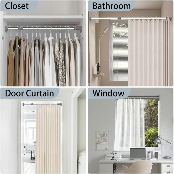 Штанга для одягу Hershii для шафи, натяжна штанга для віконної/душової шторки, свердління не потрібне, телескопічна штанга з нержавіючої сталі, висувна штанга для гардеробу, діаметр трубки 25,4/22,2 мм, 40-60 см, колір слонової кістки, сірий 40-60 см
