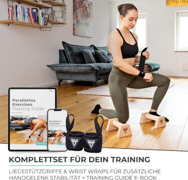 Дерев&39яні ручки для віджимань PULLUP & DIP, включаючи бандажі для зап&39ястя ергономічні ручки для стійки на руках, нековзні перекладини для віджимань, калістеніки, фітнесу та тренування верхньої частини тіла