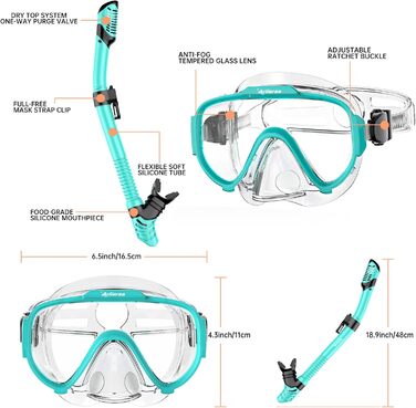 Маска для дайвінгу для дорослих, комплект для дорослої трубки з трубкою та маскою для дайвінгу, панорамна трубка із загартованого скла HD 180 із захистом від запотівання та протікання преміум-класу з сухим покриттям