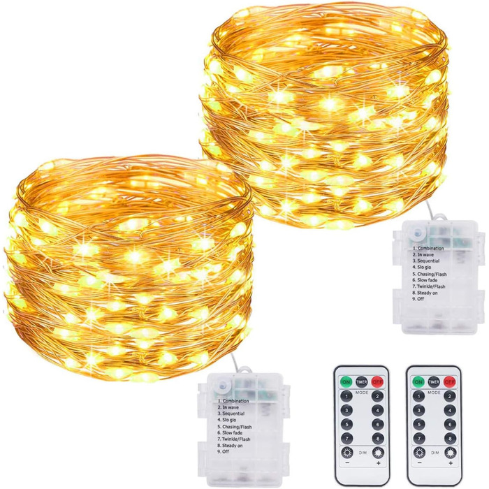 Акумуляторна батарея Kolpop 2 шт. и гірлянд, 12M 120 LED 8 режимів, провід з пультом дистанційного керування та таймером, водонепр