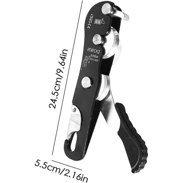 Спускний пристрій з функцією зупинки для скелелазіння - страхувальний пристрій для мотузок 8-13 мм, самогальмівне обладнання для спуску, порятунку та роботи на висоті Ручний антипанічний спускний пристрій, алюмінієвий сплав