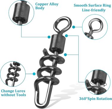 Рибальські вертлюги AGOOL Застібки Стовбурні вертлюги Штопорні застібки Вертлюги Рибальські аксесуари Нержавіюча сталь Морська прісноводна риболовля Лідер Приманка Джиги Зєднувач волосіні