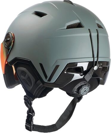 Лижний шолом BLACK CREVICE Vail Лижний шолом у стилі Pilot із козирком Чоловічий та жіночий лижний шолом Полікарбонатний лижний шолом Дихаючий лижний шолом Регульований розмір M (55-58 см) Матовий рушничний метал/Блискучий чорний