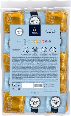 Презервативи MISTER SIZE, ультратонкі, 53 мм, упаковка 100 шт./надзвичайно тонкі, надзвичайно тонкі, змащені/виготовлені зі 100 натурального каучукового латексу вашого розміру M/природне відчуття, упаковка 100 шт.