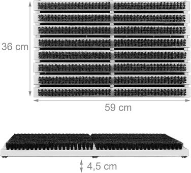 Скребок для взуття Relaxdays, нековзна основа, міцна щетина PP, для використання на вулиці та всередині приміщень, килимок-щітка, дерево, сірий