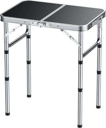 Складаний кемпінговий стіл EYPINS, регульована висота, портативний кемпінговий стіл, маленький складний стіл (58x40 см у 3 рівнях висоти) - чорно-сріблястий, алюмінієвий каркас - для кемпінгу, саду, пікніка та використання на свіжому повітрі, стільниця з 