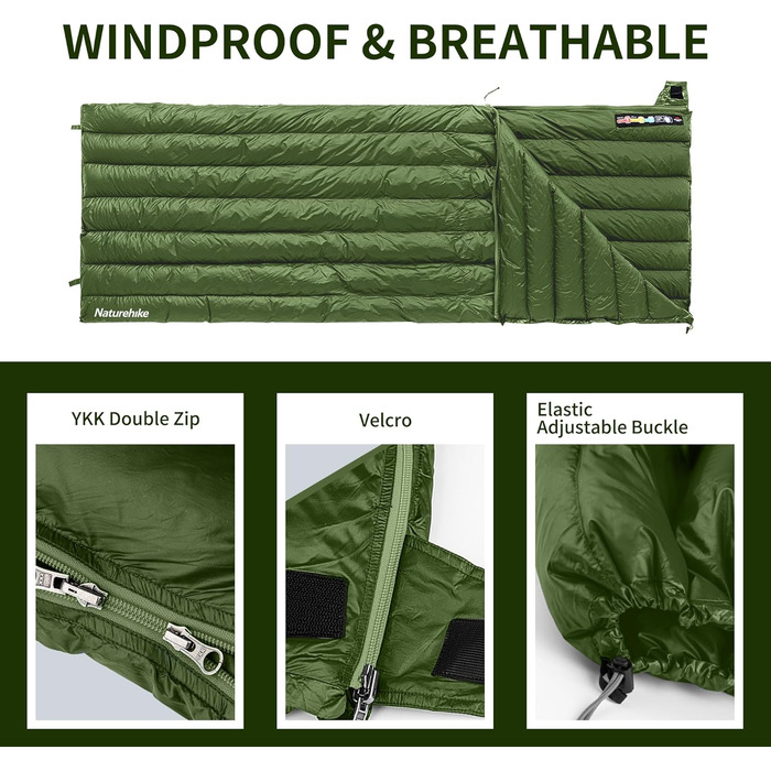 Натуральний пуховий спальний мішок Naturehike, ультралегкий, компактний портативний конверт 650 FP, зимовий спальний мішок на 3-4 сезони з невеликим розміром упаковки для кемпінгу на свіжому повітрі CW295-армійський зелений-650FP
