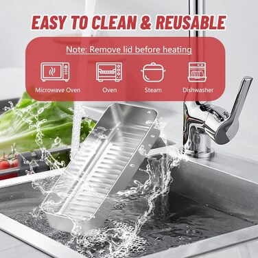 Набір із 2 коробок для зберігання делікатесів, коробки для делікатесів з нержавіючої сталі 26,5*5*10 см для холодильника з кришками, контейнери для зберігання продуктів, що штабелюються, коробки для зберігання бекону, м&39яса, овочів у холодильнику 01