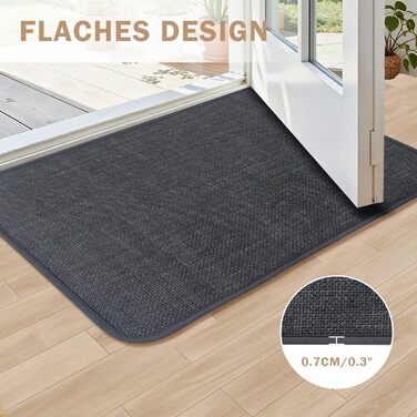 Килимок для внутрішніх дверей 60 x 90 см, килимок, що миється, вбираючий килимок, нековзний килимок, тонкий вхідний килимок для використання всередині приміщень, для вхідних дверей, темно-сірий 60 x 90 см (прямокутний)