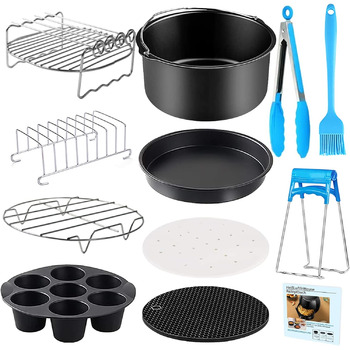 Аксесуари для фритюрниці YINGRACE 8 дюймів, набір аксесуарів 12 шт. для фритюрниці для Ninja 5.2 л, Tefal EY4018/EY401D 4.2 л, посуд 4.5 л, фритюрниця COSORI 4.7 л, без бісфенолу А, антипригарне покриття