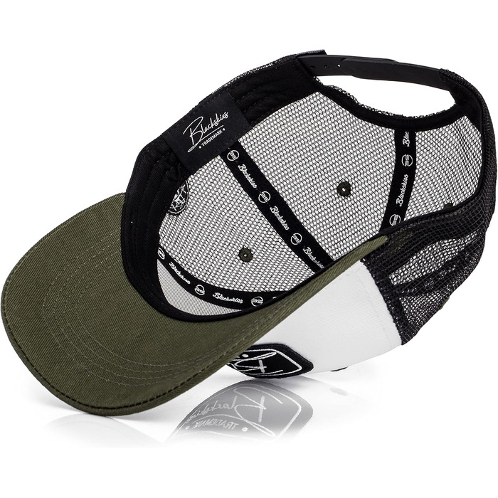 Бейсболка Blackskies Race Чоловіча та жіноча преміальна кепка-вантажівка Кепка зі сніпбек-козирками - унісекс, для вулиці, для активного відпочинку, літо, для відпочинку, один розмір, оливково-біло-чорний