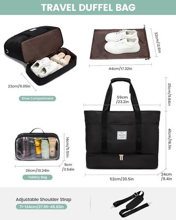 Велика жіноча дорожня сумка LOVEVOOK, водонепроникна дорожня сумка для вихідних з відділенням для взуття, лікарняна сумка, сумка для пологів, ручна поклажа, сумка для сауни, сумка для спортзалу, спортивна сумка, сумка для тренувань для подорожей (Ryanair)