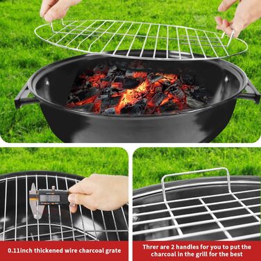 Портативний вугільний гриль 18 дюймів з аксесуарами, потужний гриль на колесах з полицею для зберігання для приготування їжі на відкритому повітрі, барбекю та кемпінгу