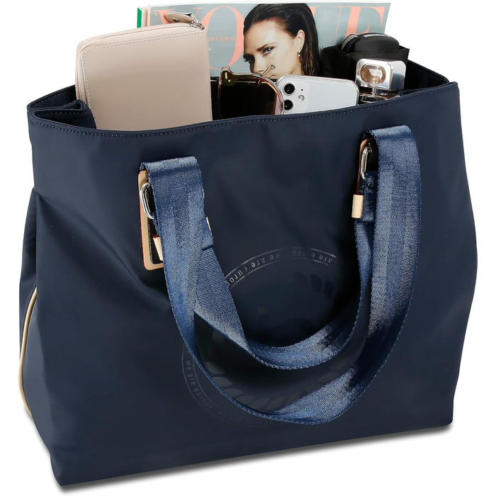 Жіноча сумка для шопінгу нейлонова з кишенею RFID, 39 x 17 x 34 см, синя