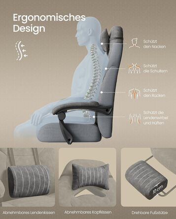 Ігрове крісло SONGMICS, офісне крісло, комп&39ютерне крісло, ергономічний дизайн, з підставкою для ніг, регульований підголівник, поперекова підтримка, вантажопідйомність 150 кг, сірий сланцевий колір OBG077G01, штучна замша сланцево-сірого кольору