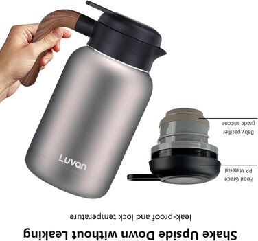 Кавник Luvan 2L з нержавіючої сталі 316 з подвійними стінками та вакуумною ізоляцією, термос для кави, кавовий поршень для термоса, ізольований горщик для соку/молока/чаю (сріблястий)