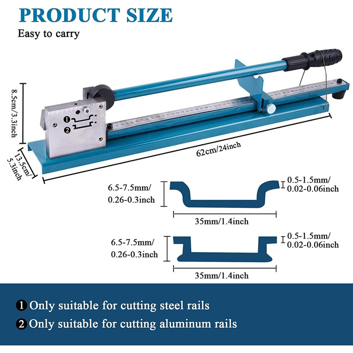 Інструмент для різання рейок, з лінійкою 50 см - Ручний різак для верхньої частини баків DIN, для алюмінію з пазами - Різак для подвійних пазів, з ручною направляючою
