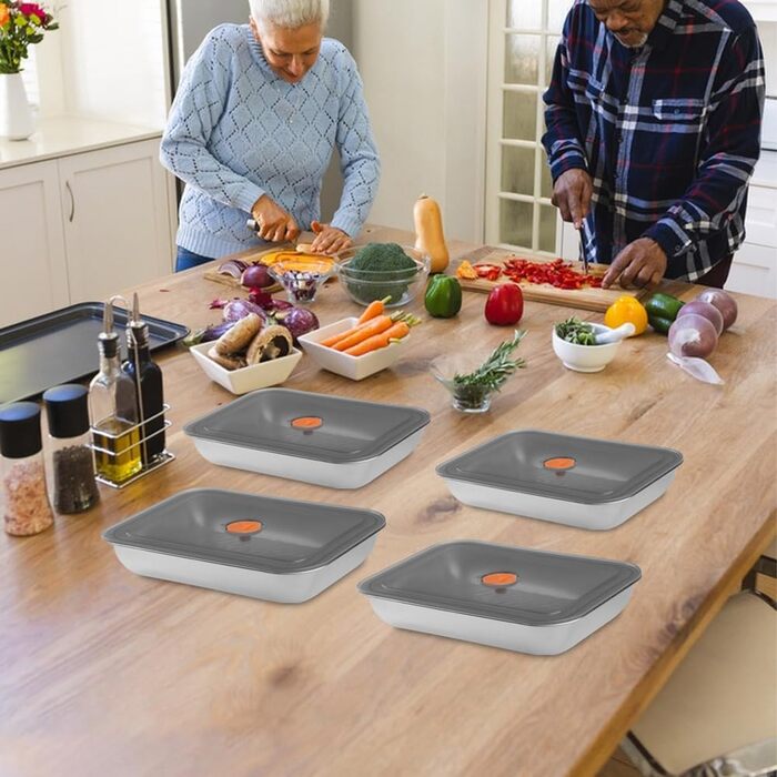 Набір з 4 контейнерів для делікатесів з нержавіючої сталі, коробки для зберігання сиру, м&39яса та ковбас Штабелюються, можна мити в посудомийній машині в холодильнику та морозильній камері З прозорою кришкою A-01