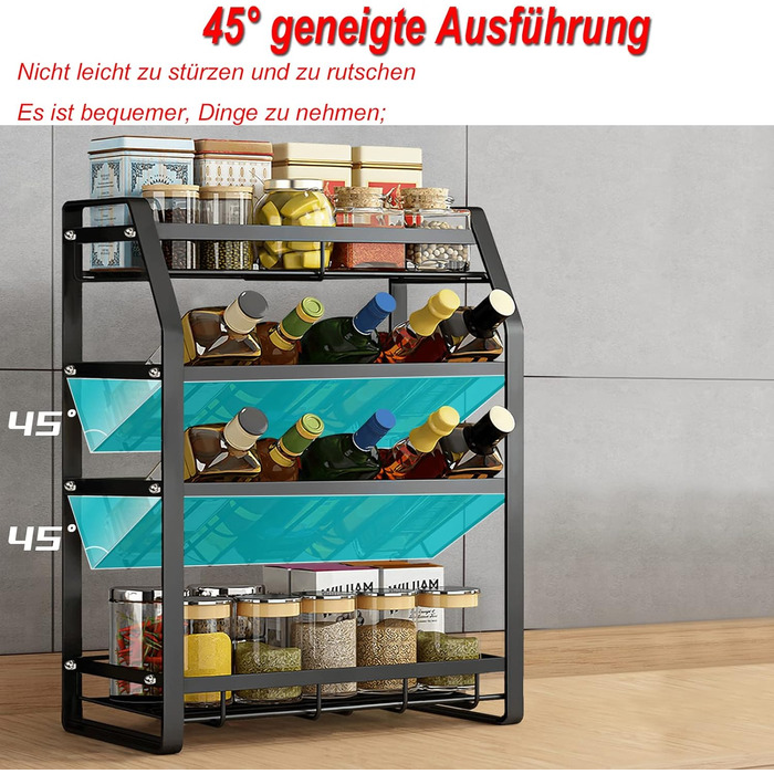 Рівнева підставка для спецій з нержавіючої сталі, органайзер, система зберігання спецій, кухонний тримач для спецій, нахил 45, кухонна полиця для пляшечок зі спеціями, банок, пляшечок з олією, 53x35x20 см, тип A, 4-