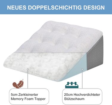 Клиноподібна подушка HAVARGO для ліжка та дивана - Двошарова подушка для читання з піни з ефектом пам&39яті - Ергономічна клиноподібна подушка для ліжка від рефлюксного апное сну, ідеальна подушка для підтримки спини під час гри - 55x55x25 см